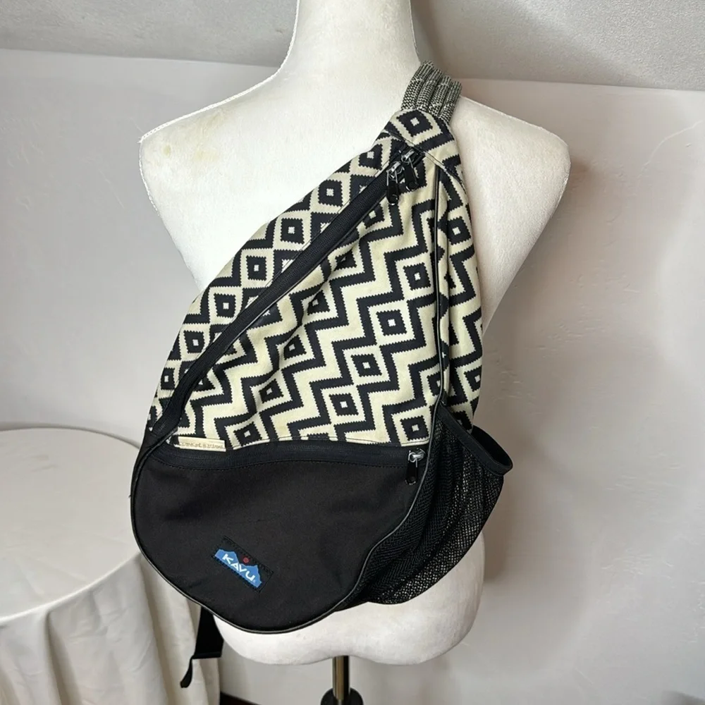 KAVU Off White Black Patterned Cord Crossbody Backpack TOT4932A
